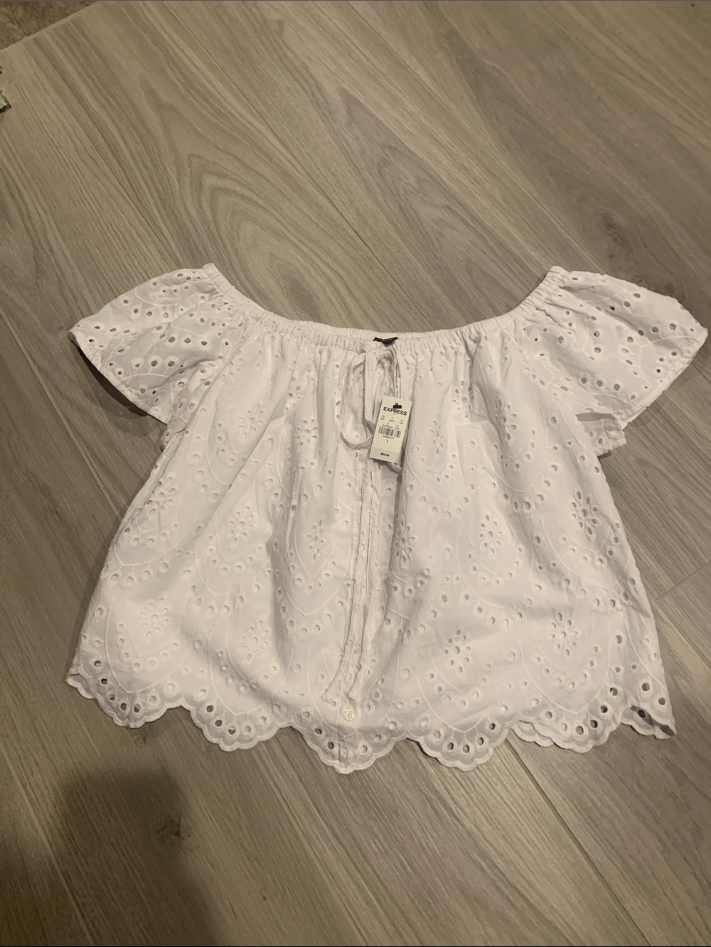 Express White Eyelet Off-the-Shoulder Top